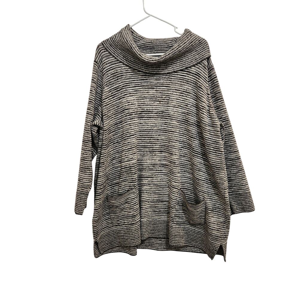 Eight Eight Eight Gray Striped Knitted Long Sleeve Cowl Neck Sweater Dress 3X